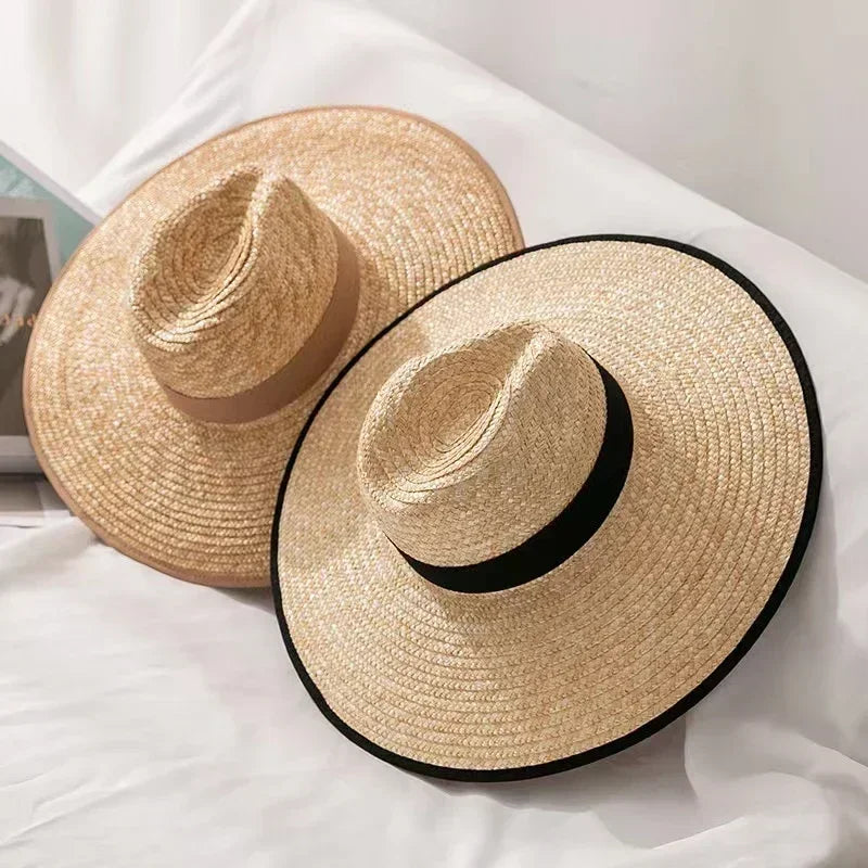 Belt Strap Wide Brim Straw Panama Sun Hat
