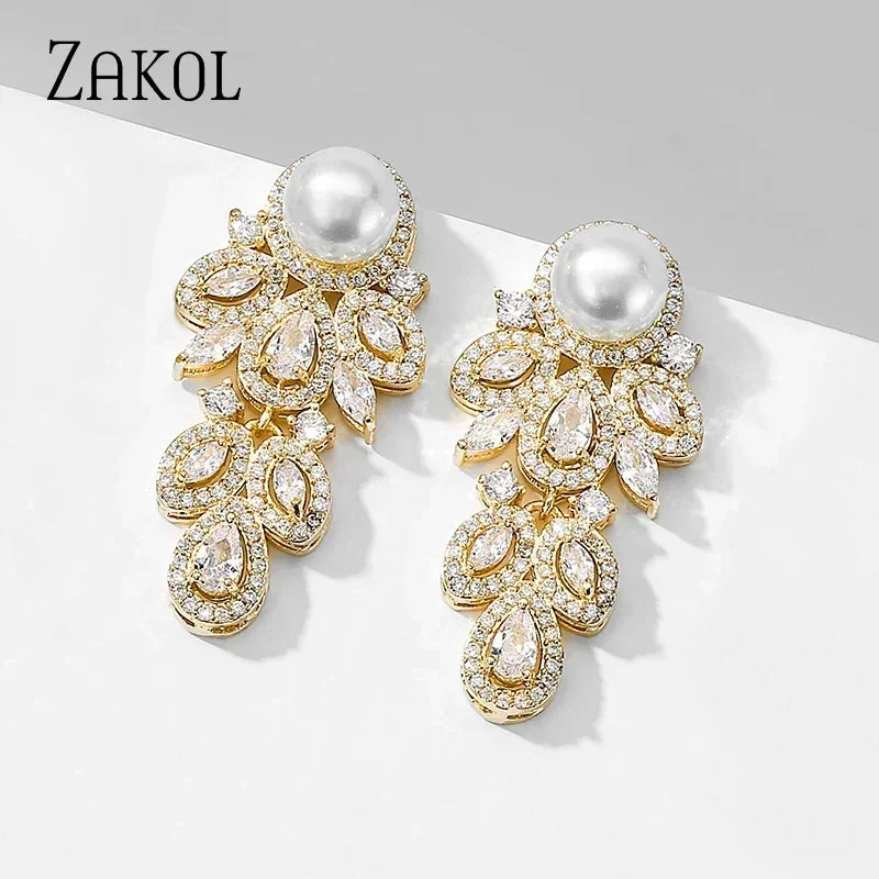 Crystal Leaf CZ Dangle Earrings