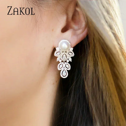 Crystal Leaf CZ Dangle Earrings