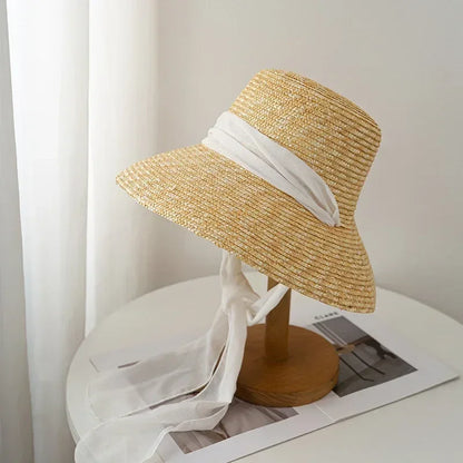 Hepburn Style Wide Brim Straw Sun Hat