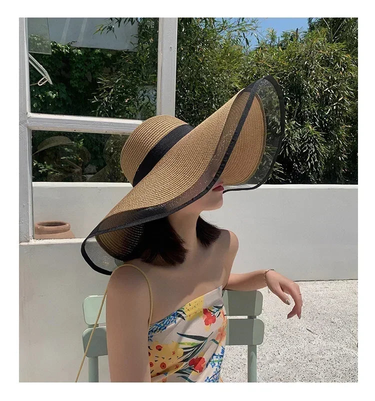Foldable Wide Brim Straw Bucket Sun Hat