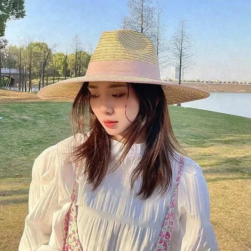 Belt Strap Wide Brim Straw Panama Sun Hat