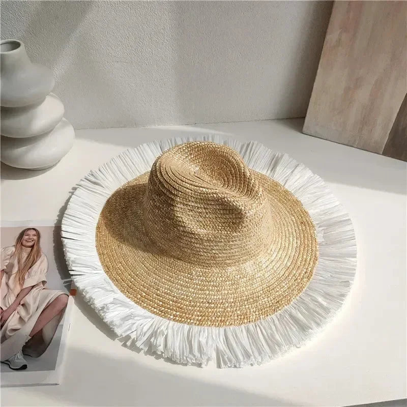 Hepburn Style Wide Brim Straw Sun Hat
