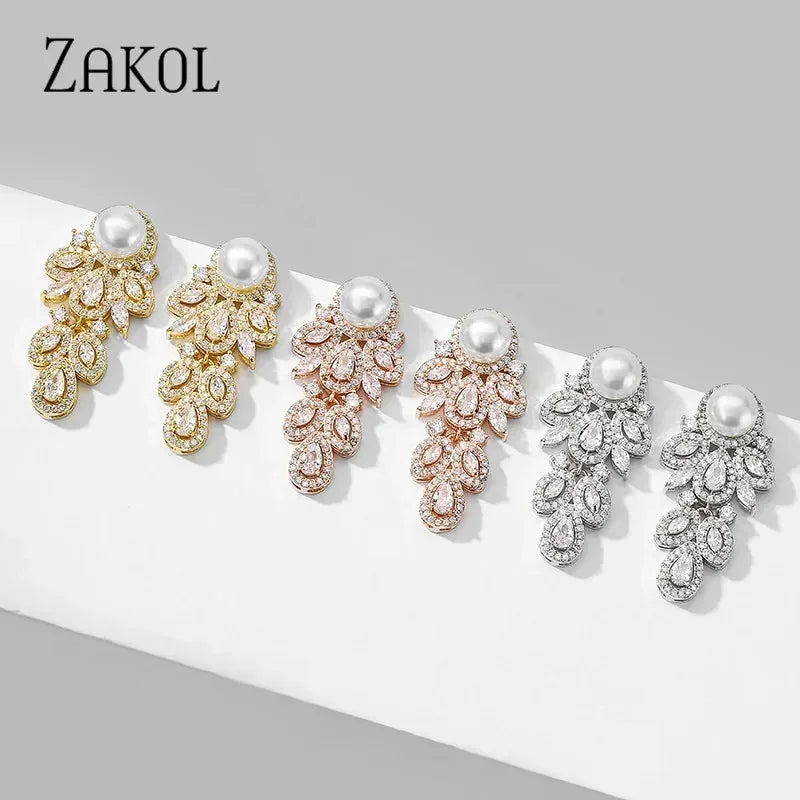 Crystal Leaf CZ Dangle Earrings