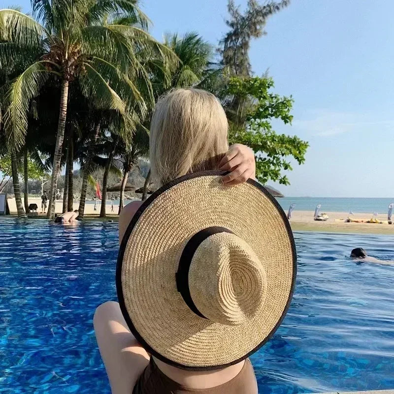Belt Strap Wide Brim Straw Panama Sun Hat