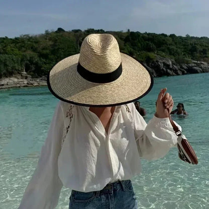Belt Strap Wide Brim Straw Panama Sun Hat