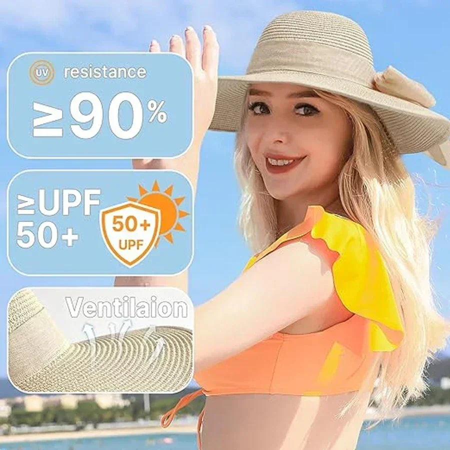 Wide Brim UV Protection Foldable Straw Hat