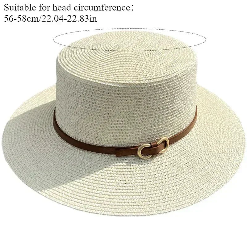 Bowknot Flat Brim Straw Panama Sun Hat