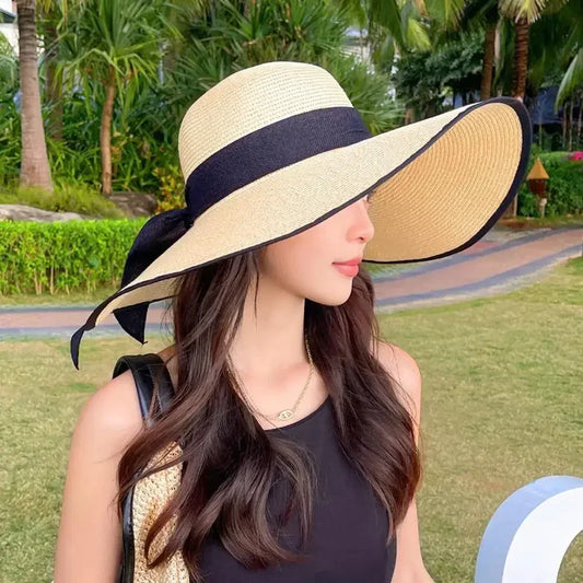 Foldable Bow Brim Straw Sun Hat