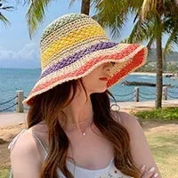 Foldable Wide Brim Straw Bucket Sun Hat