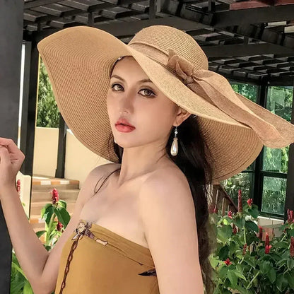 Foldable Bow Brim Straw Sun Hat