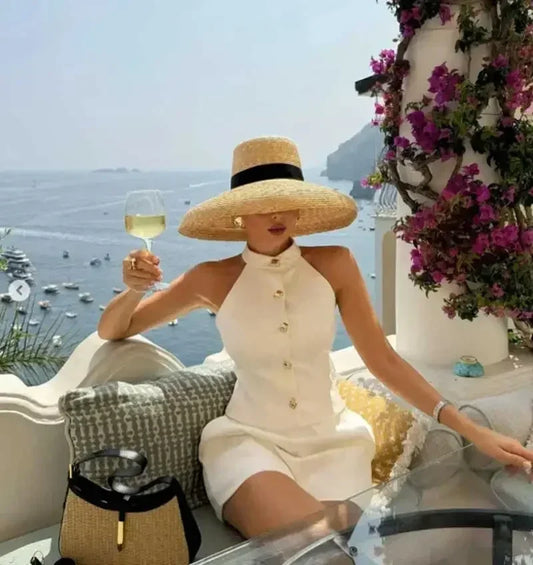 Hepburn Style Wide Brim Straw Sun Hat
