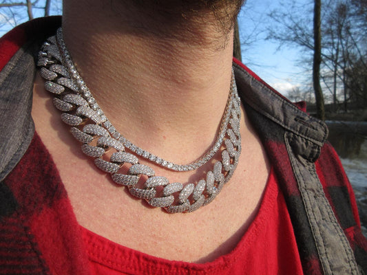 18MM CZ Cuban Link Chain | Brass Prong Set | 18"-24"