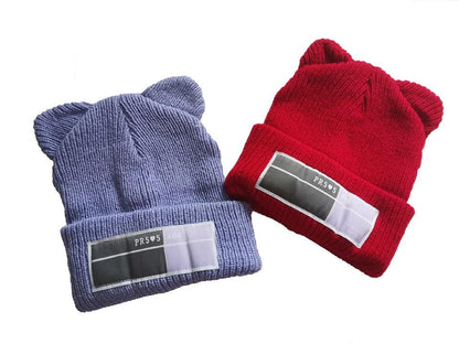 Double Pompom Knit Beanie Hat for Women
