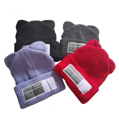Double Pompom Knit Beanie Hat for Women