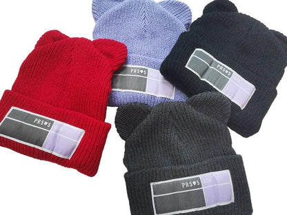 Double Pompom Knit Beanie Hat for Women