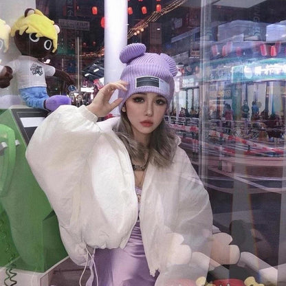 Double Pompom Knit Beanie Hat for Women