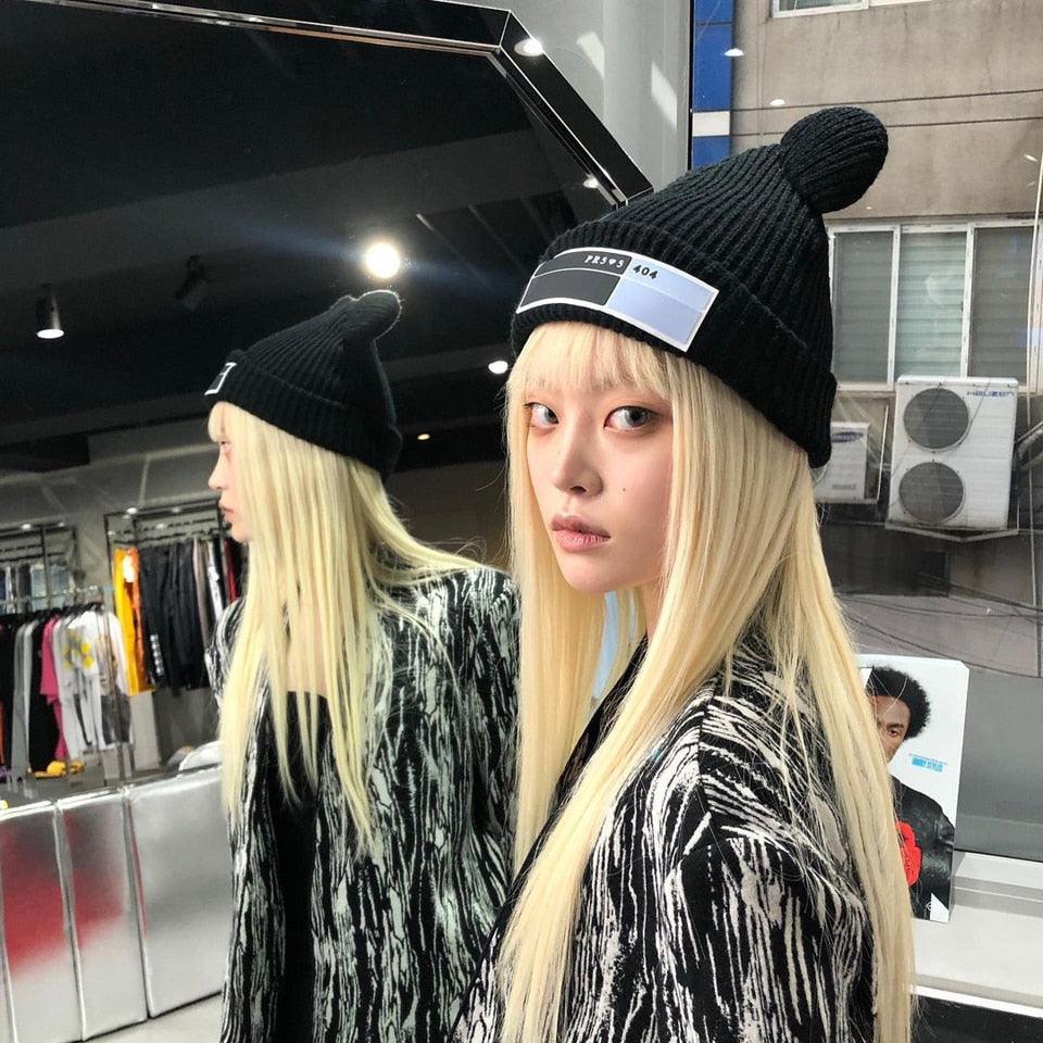 Double Pompom Knit Beanie Hat for Women