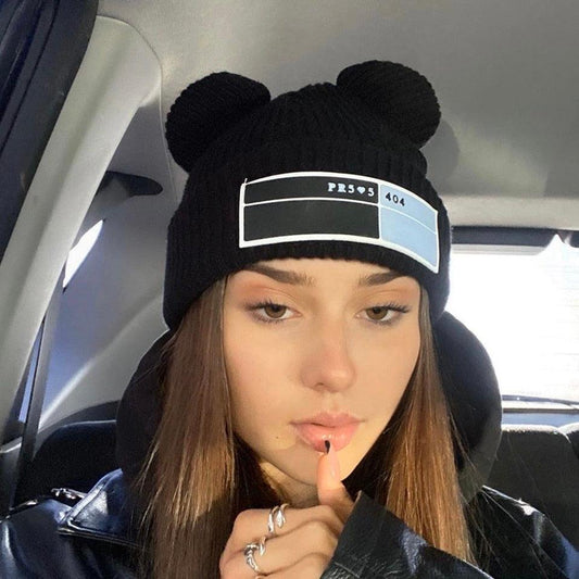 Double Pompom Knit Beanie Hat for Women