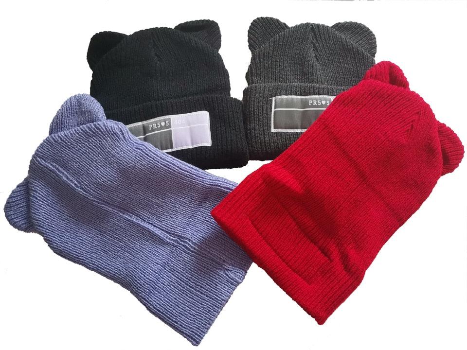 Double Pompom Knit Beanie Hat for Women
