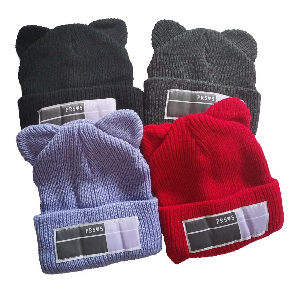 Double Pompom Knit Beanie Hat for Women