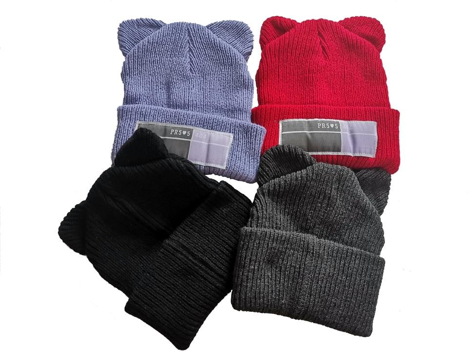 Double Pompom Knit Beanie Hat for Women