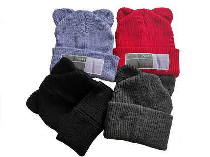 Double Pompom Knit Beanie Hat for Women