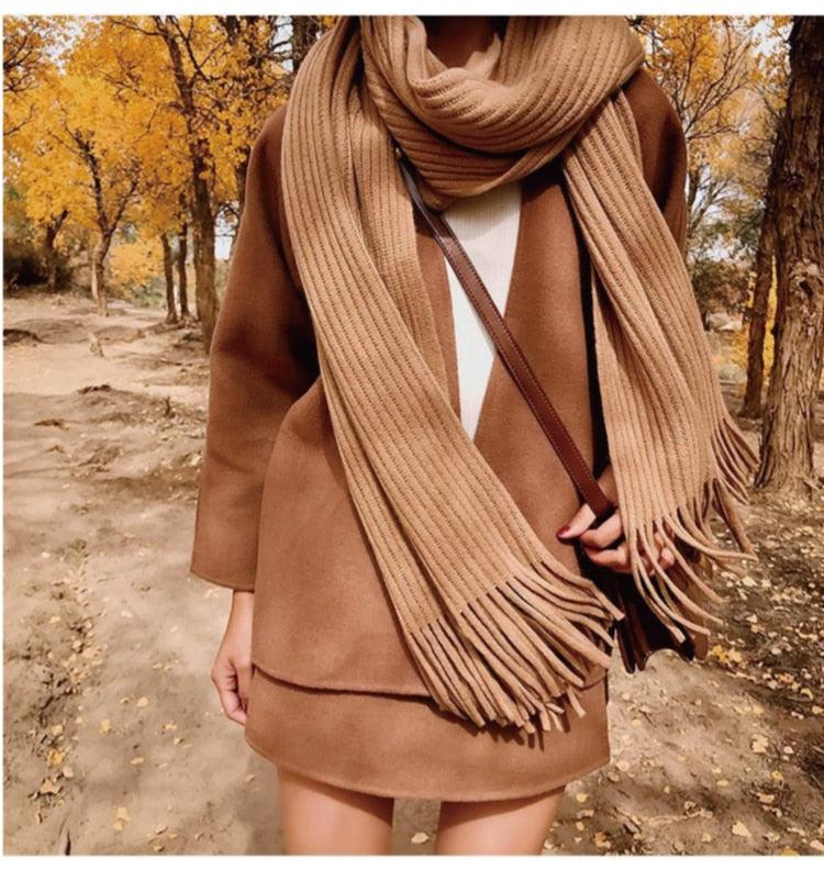 Wool Tassel Striped Shawl Scarf