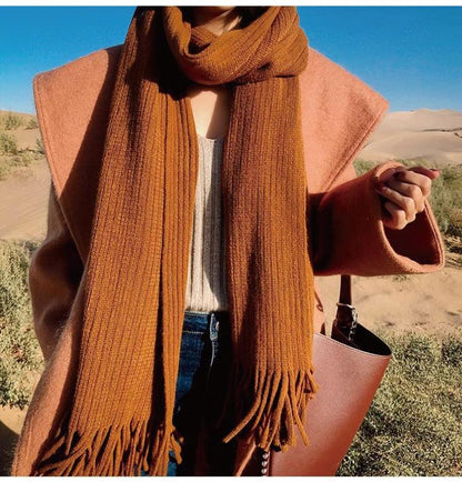 Wool Tassel Striped Shawl Scarf