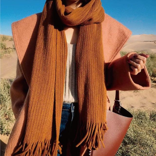 Wool Tassel Striped Shawl Scarf