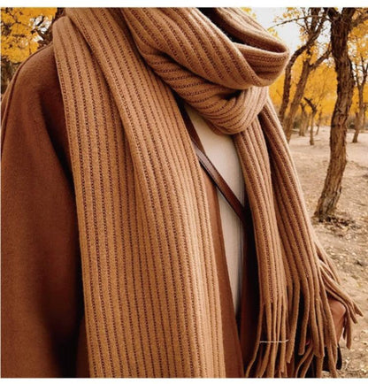 Wool Tassel Striped Shawl Scarf