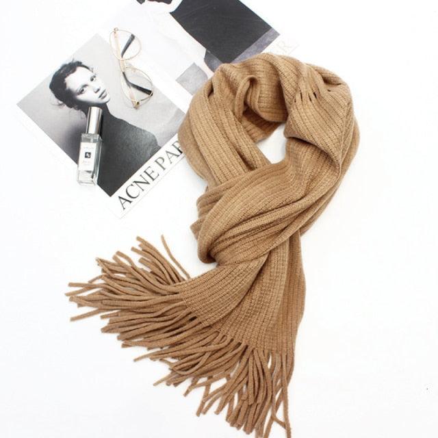 Wool Tassel Striped Shawl Scarf