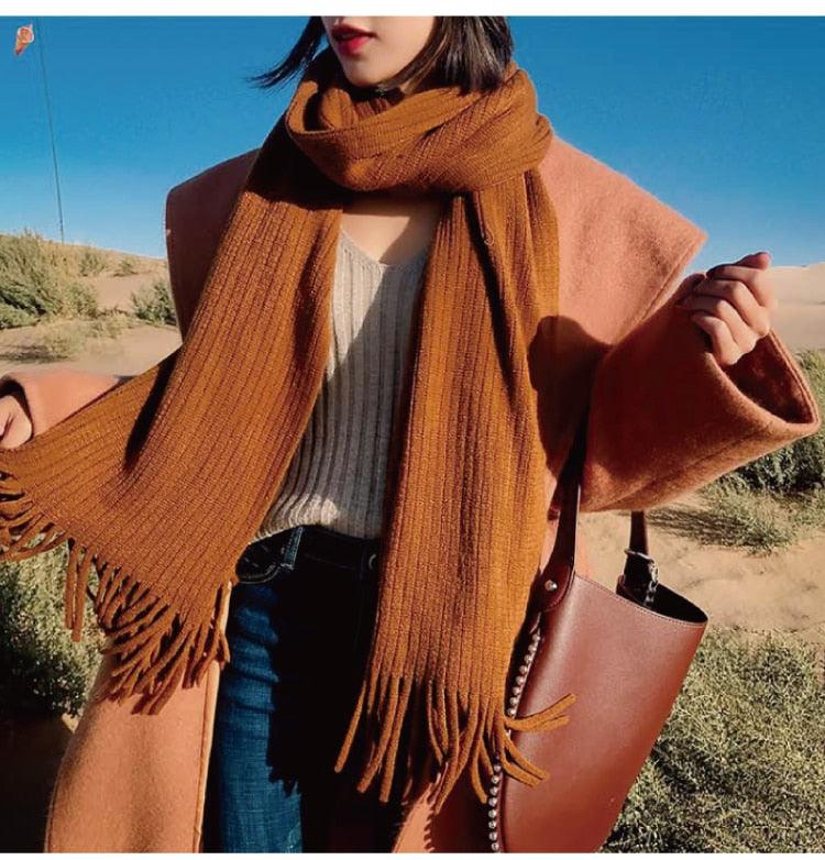 Wool Tassel Striped Shawl Scarf