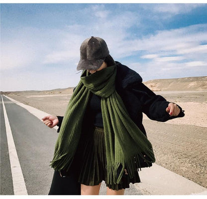 Wool Tassel Striped Shawl Scarf