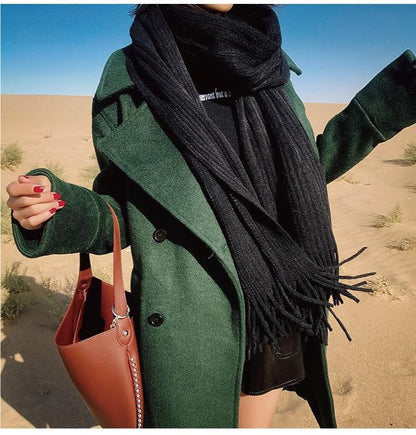 Wool Tassel Striped Shawl Scarf