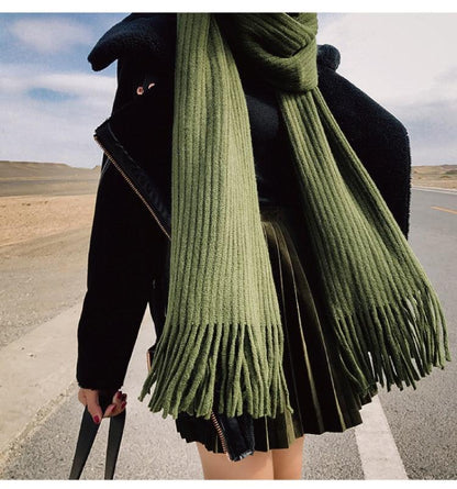Wool Tassel Striped Shawl Scarf
