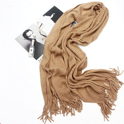 Wool Tassel Striped Shawl Scarf