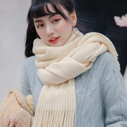 Wool Tassel Striped Shawl Scarf