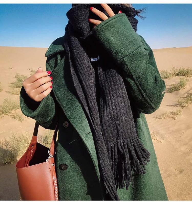 Wool Tassel Striped Shawl Scarf