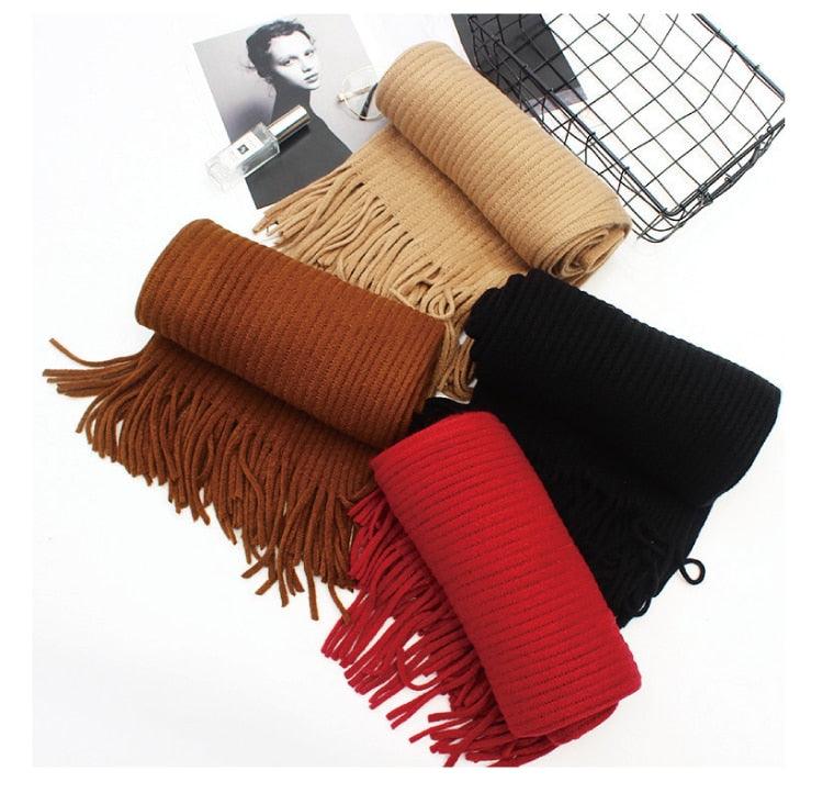 Wool Tassel Striped Shawl Scarf